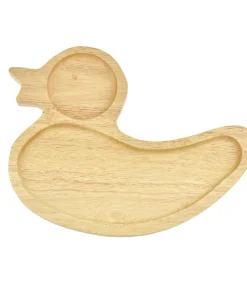 Handmade Fun Little Duck Two Section Native Natural Wood Plate with Drink Holder (Thailand)