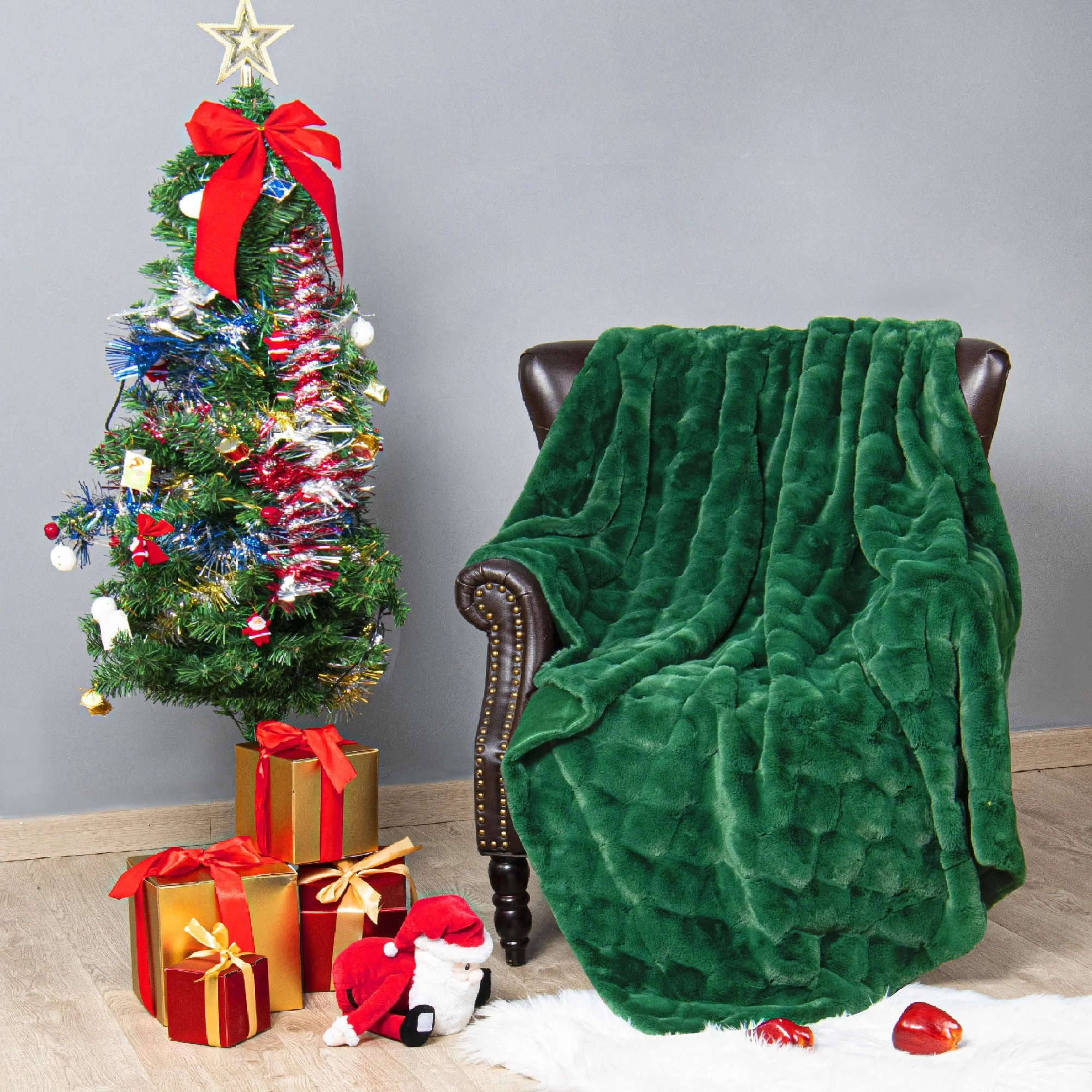 Christmas jacquard imitativerabbit fauxfur throw 50"x60"
