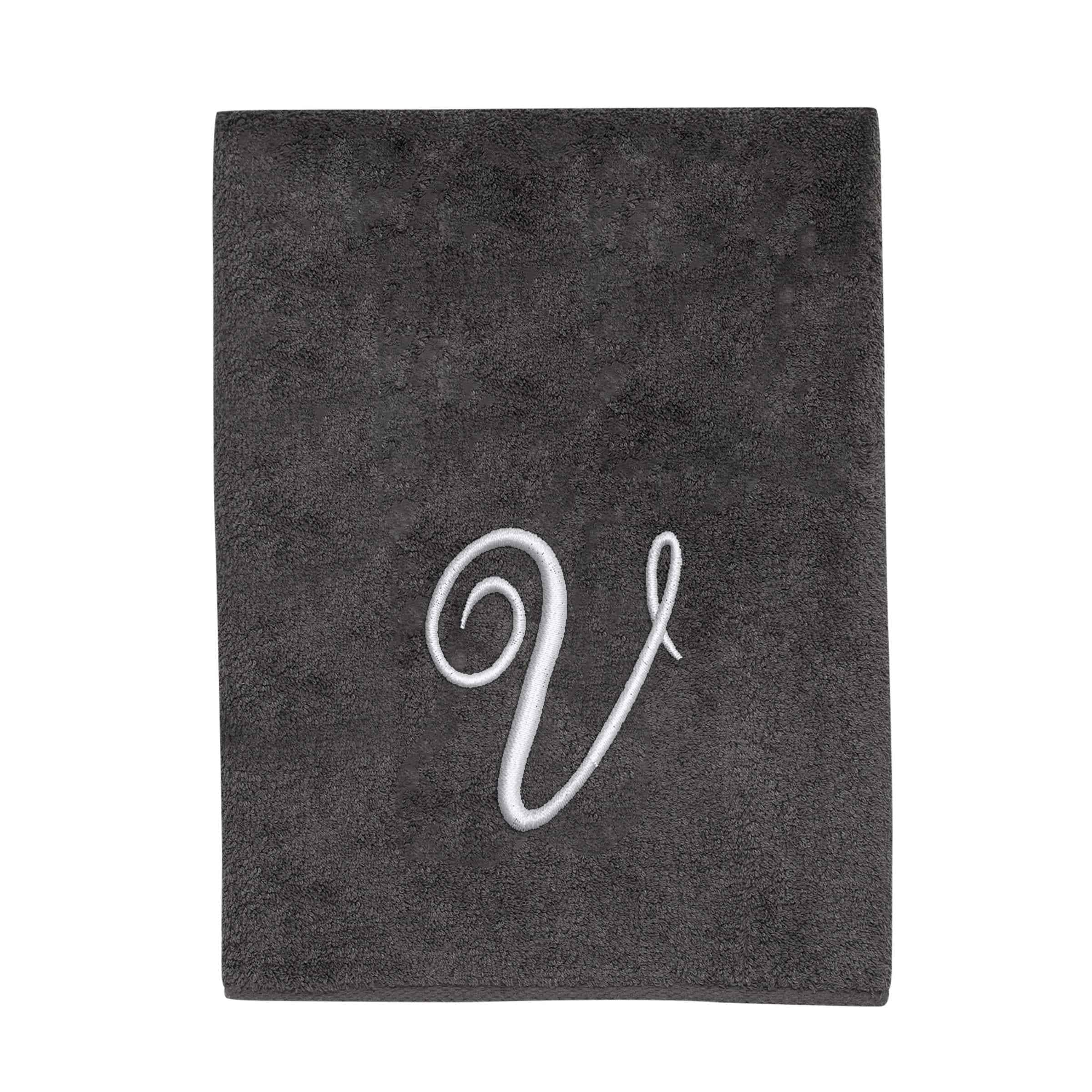 Avanti Linens Granite/Silver Script Monogram Bath Towel Letter V - Bath Towel