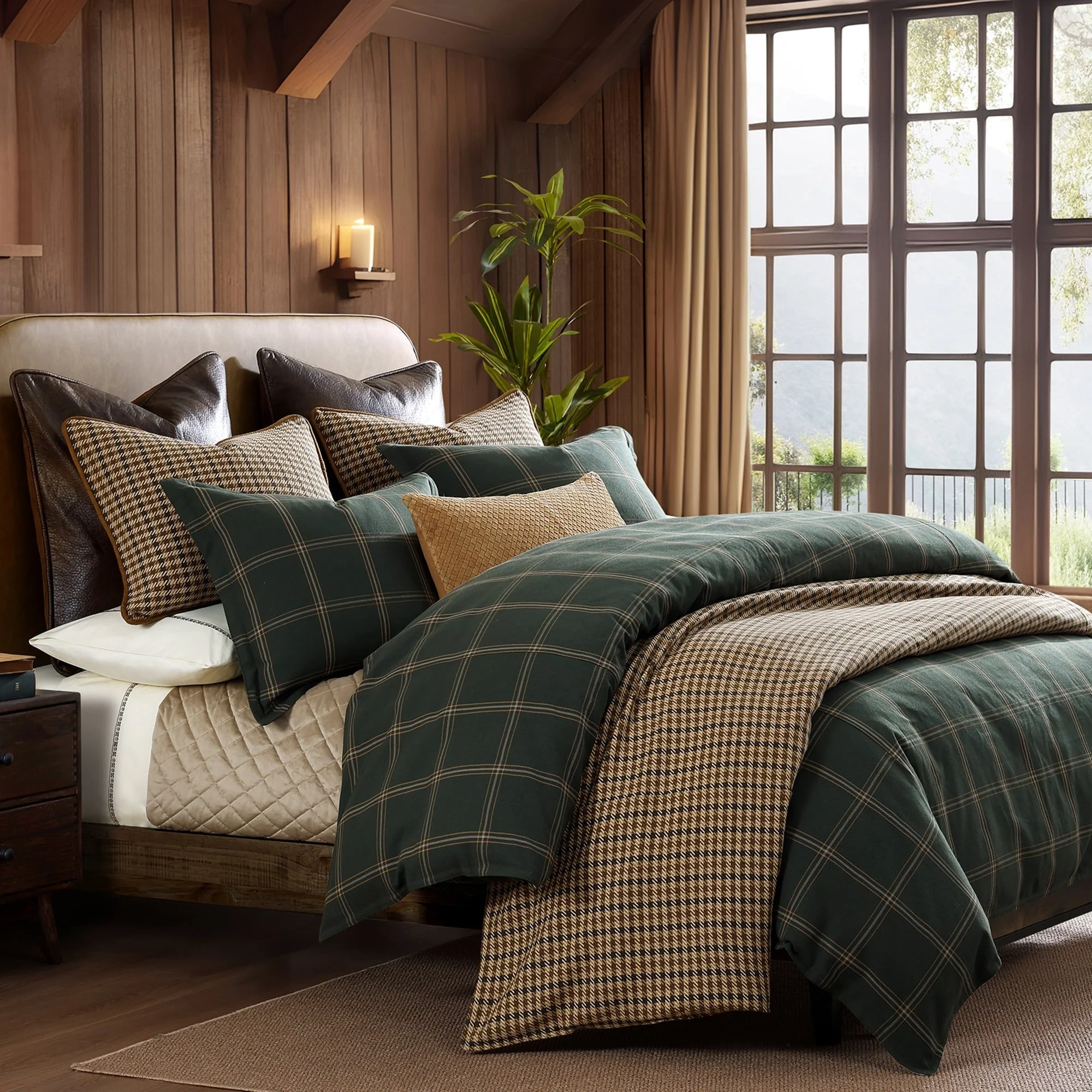 HiEnd Accents Windowpane Plaid Modern Rustic Bedding 3 Piece Duvet Cover Set