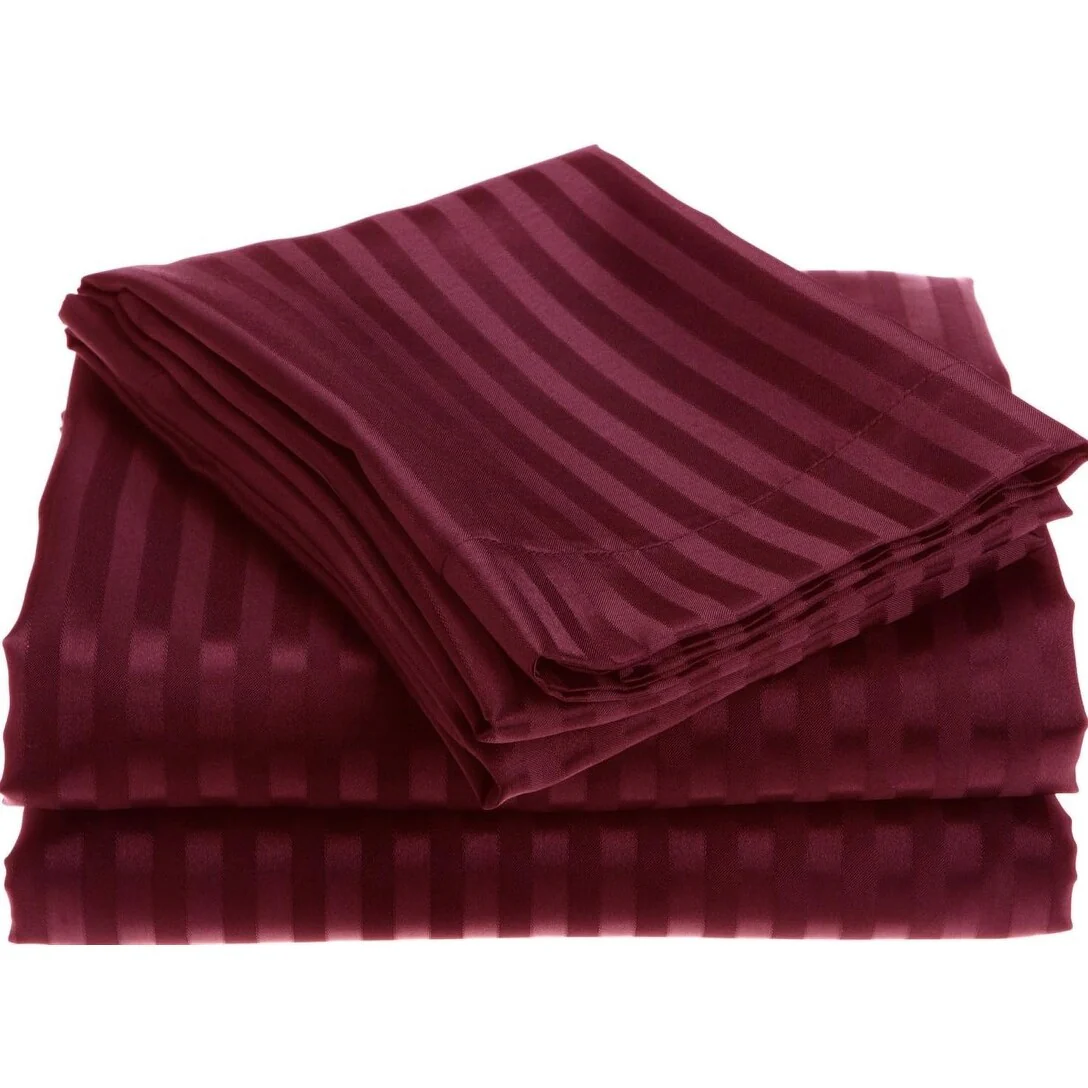 1800 Series Wrinkle Resistant 4 Piece Queen Size Embossed Stripe Sheet Set - Burgundy