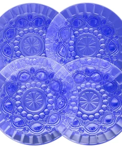 Elle Decor Glass Dessert Salad Embossed Plate Set of 4 - 6 Inch