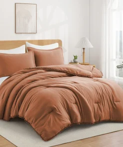 All Season Ball Pom Design Comforter Set with Pillowcases, Pom Pom Fringe Bedding Set