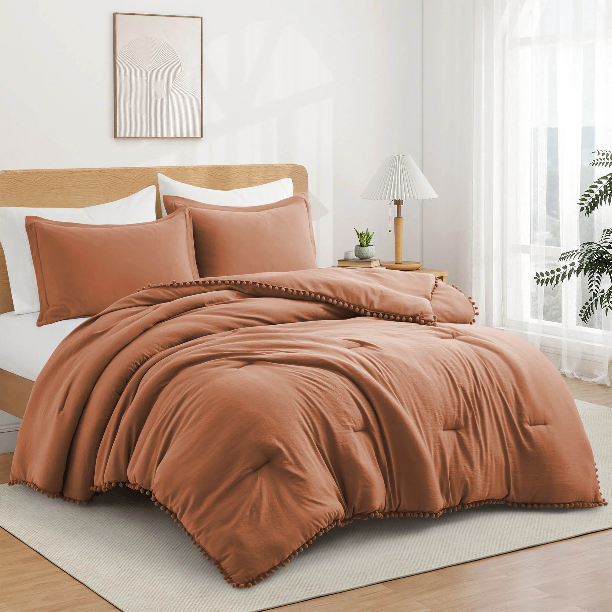 All Season Ball Pom Design Comforter Set with Pillowcases, Pom Pom Fringe Bedding Set