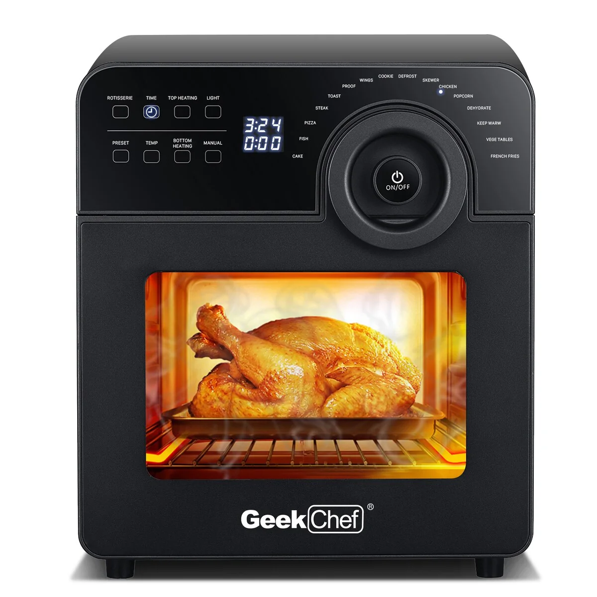 Air Fryer Toaster Oven, Geek Chef 24.5 Quart LCD Countertop - 13"x14.6"x15"