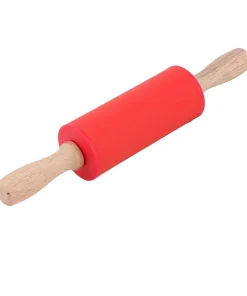 Kitchenware Wood Handle Flour Dumpling Rolling Pin Red 23cm Length - Red,Brown - 9" x 1.7"(L*D)