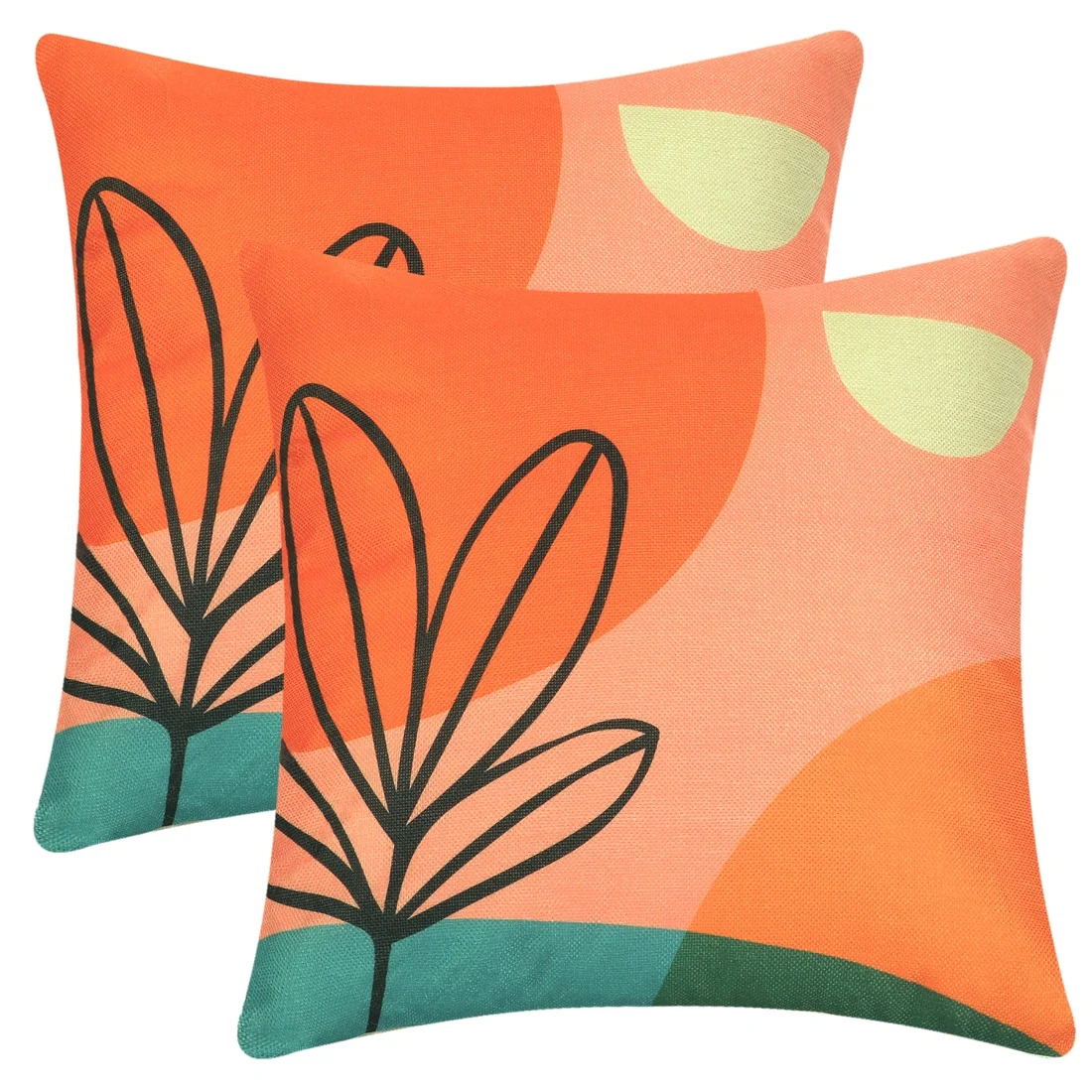 2 Packs Linen Decorative Throw Pillow Cover Printed Contemporary Waterproof Pillow Cover