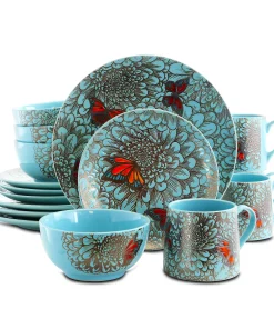 Elama Flower Garden 16 Piece Stoneware Dinnerware Set