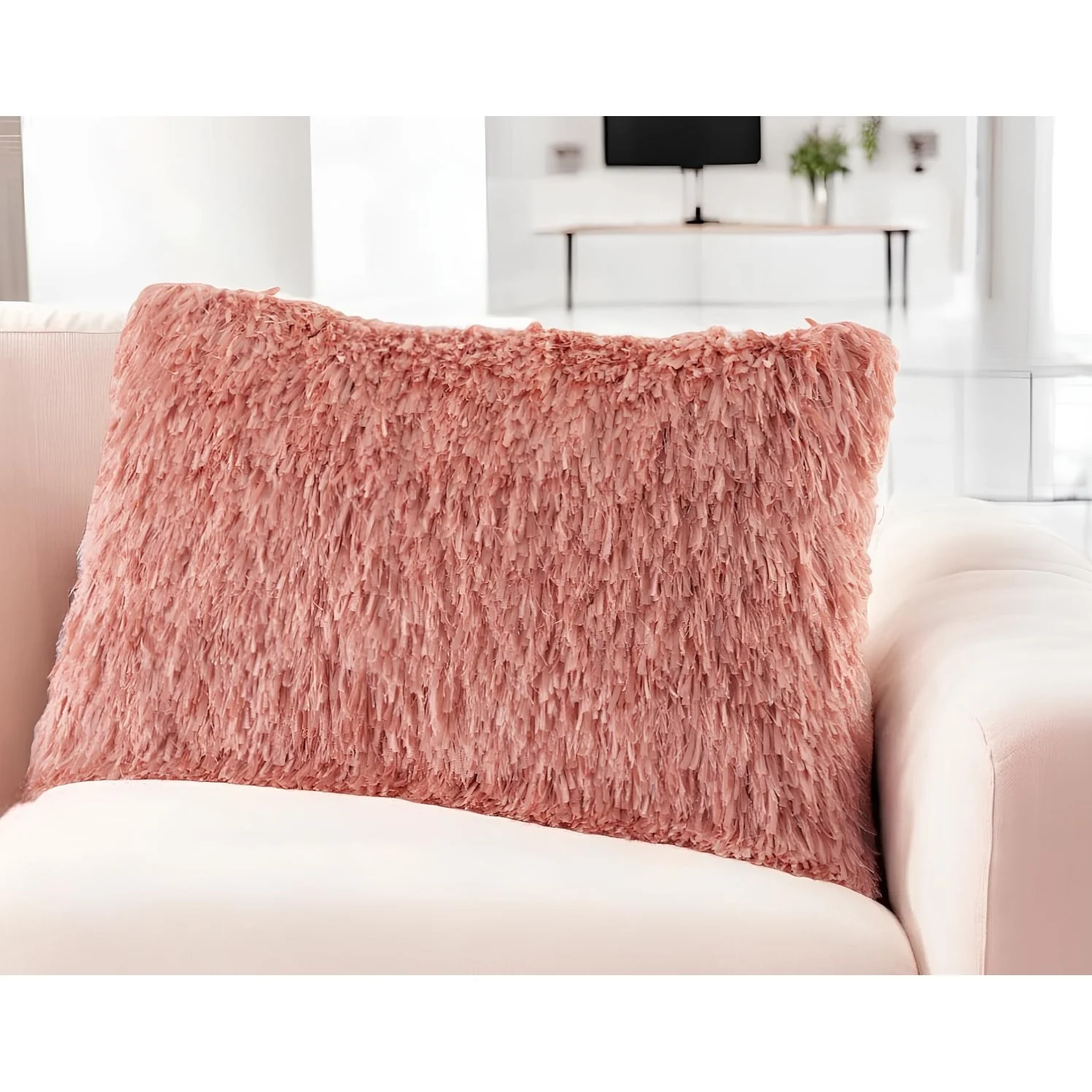 HomeRoots 14" X 24" Coral Shag Throw Pillow