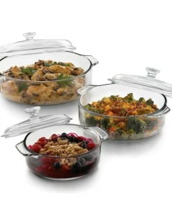 Daily Boutik 6-Piece Round Glass Casserole Cookware Bakeware Set with Lids - 12" x 12" x 4"