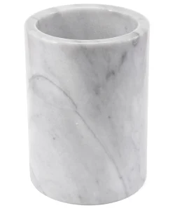 Creative Home Natural Off-White Marble Multi-Functional Tool Crock, Utensil Holder, Counter Top Organizer, 5" Diam. x 7" H