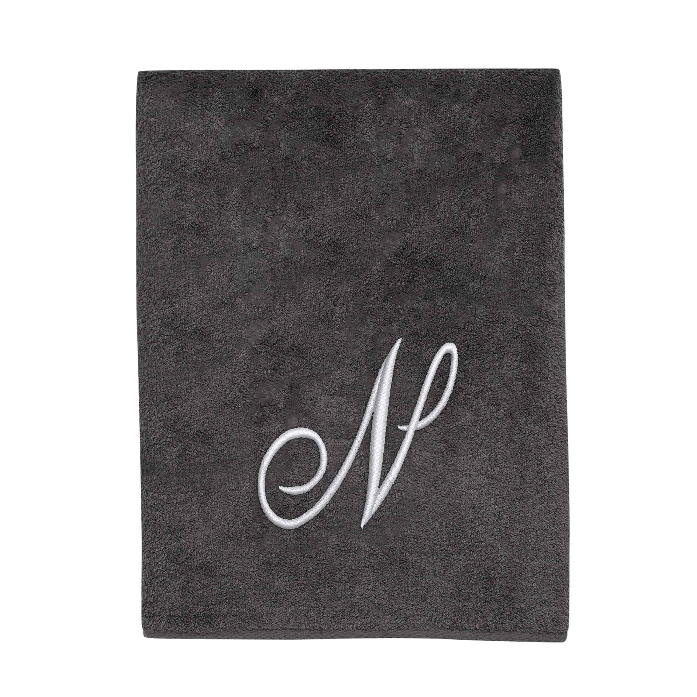 Avanti Linens Granite/Silver Script Monogram Bath Towel Letter N - Bath Towel