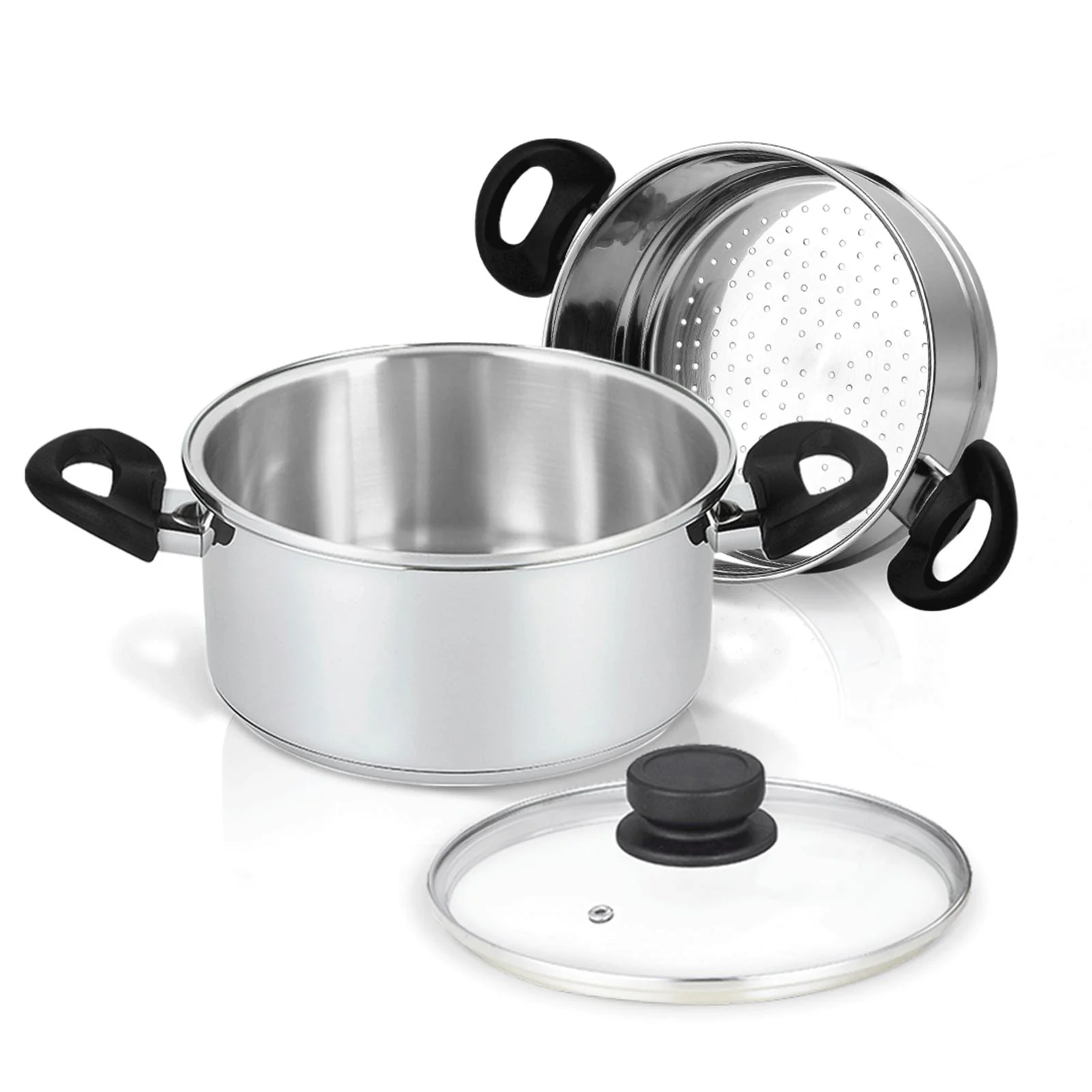 3 Pcs Premium Stainless Steel Steamer Pot Set 3 Qt