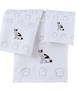 3-Piece Embroidered Cat Breed Bath Towel Set - 9.000 x 6.000 x 3.500