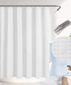 Dobby Waffle Shower Curtain with 12 Metal Hooks