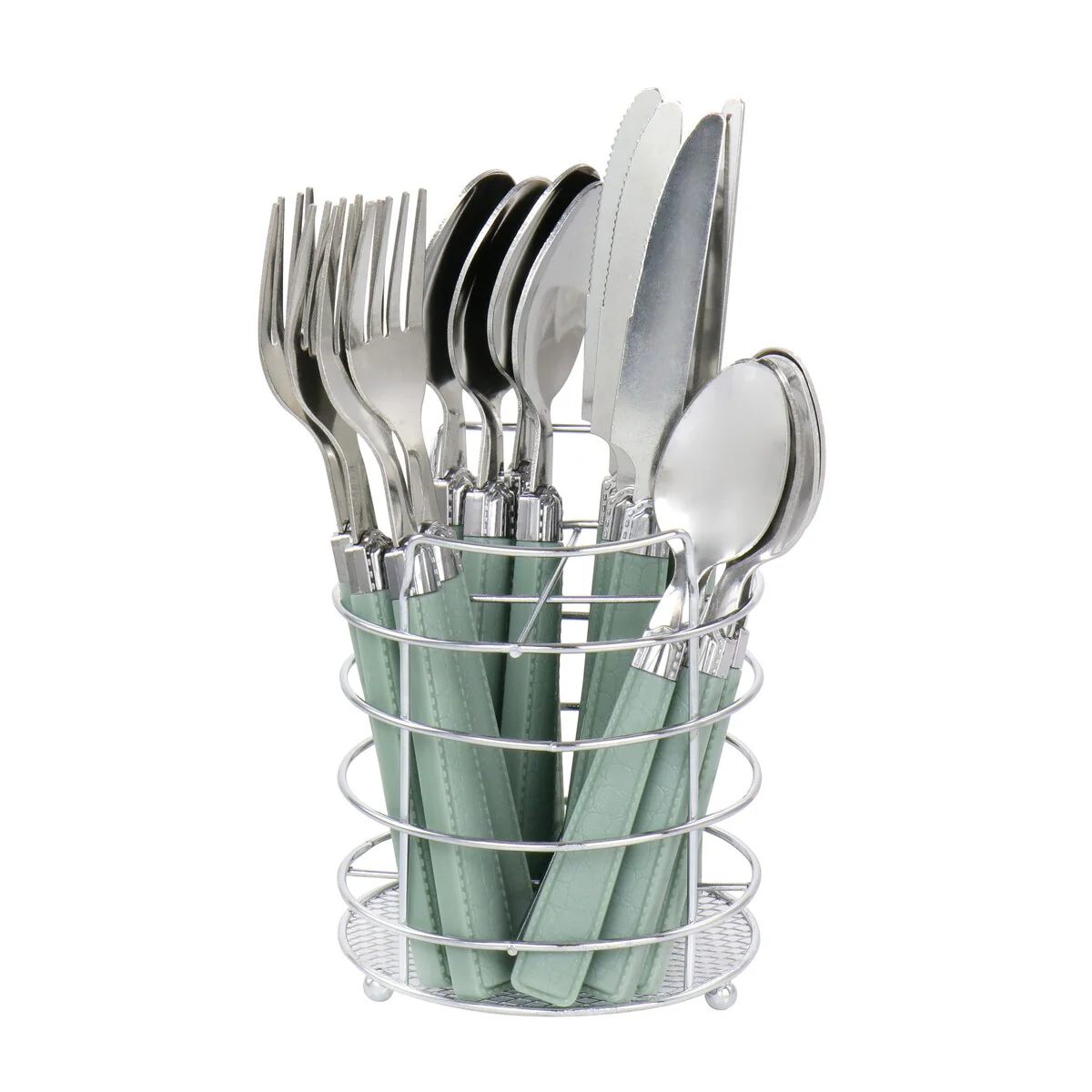 16 Piece Flatware Set with Caddy in Jade