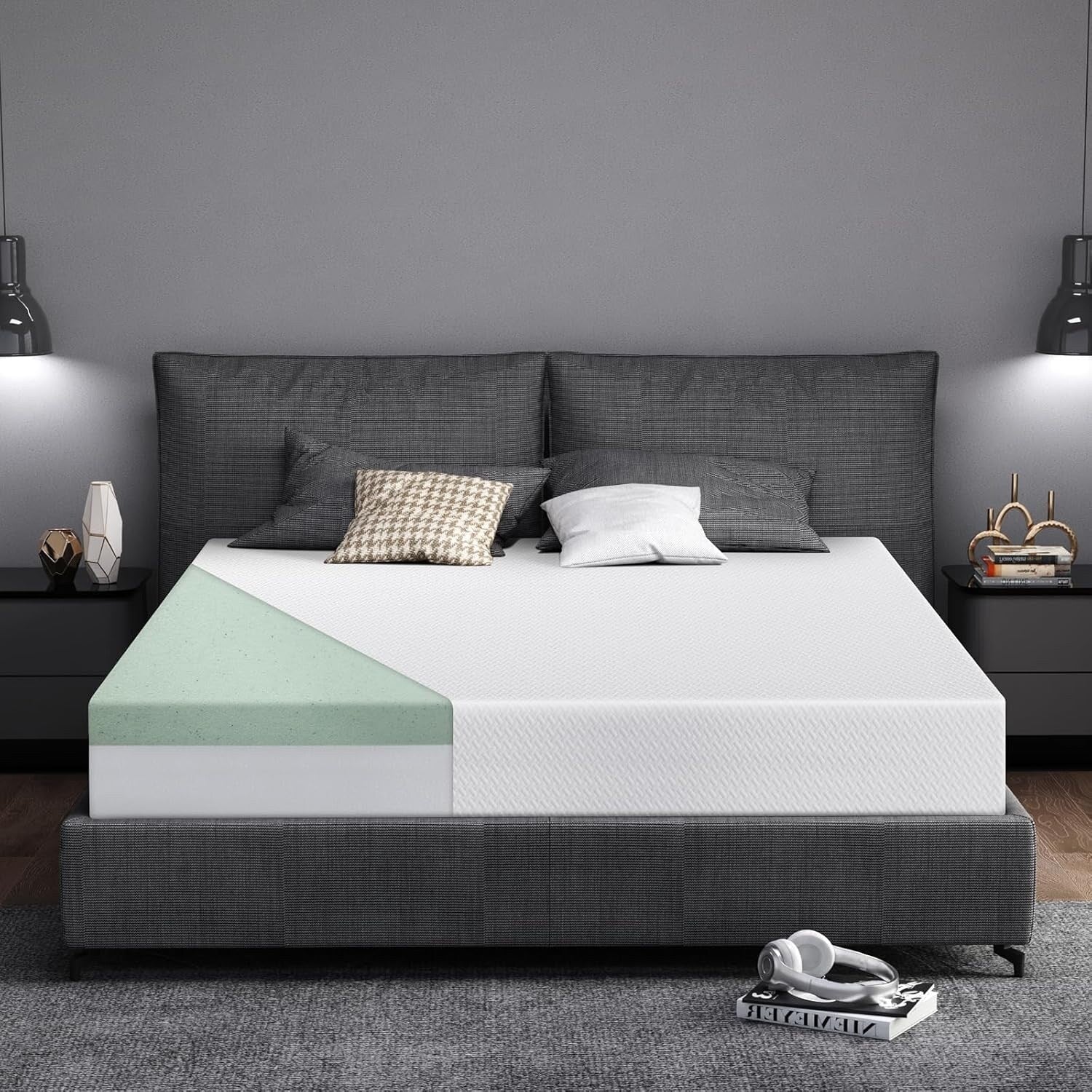 8 in. Premium Cool Green Tea/Gel Memory Foam Extra Firm Mattress with Tencel Cover