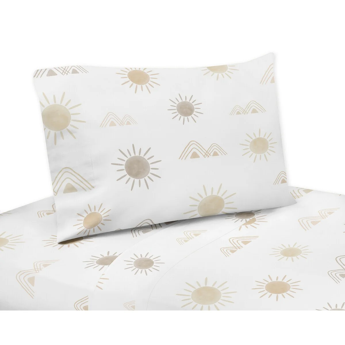 Boho Desert Sun Taupe 3pc Twin Sheet Set Neutral Tan Beige Ivory Gold Cream Bohemian Mountain Nature Outdoors Geometric Sunshine