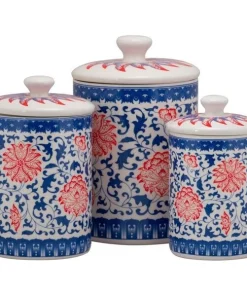 10 Strawberry Street Chinoiserie 3 Piece Canister Set, Red/Blue