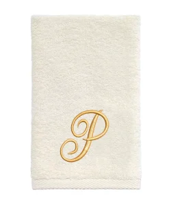 Avanti Linens Ivory/Gold Script Monogram Fingertip Towel Letter P - Fingertip Towel