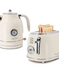1.7 Quart Electric Tea Kettle and 2 Slice Toaster Combo in Matt Cream