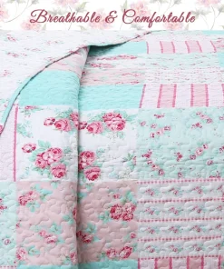Cozy Line Tiffany Pink Garden Floral Reversible Bedding Quilt Set