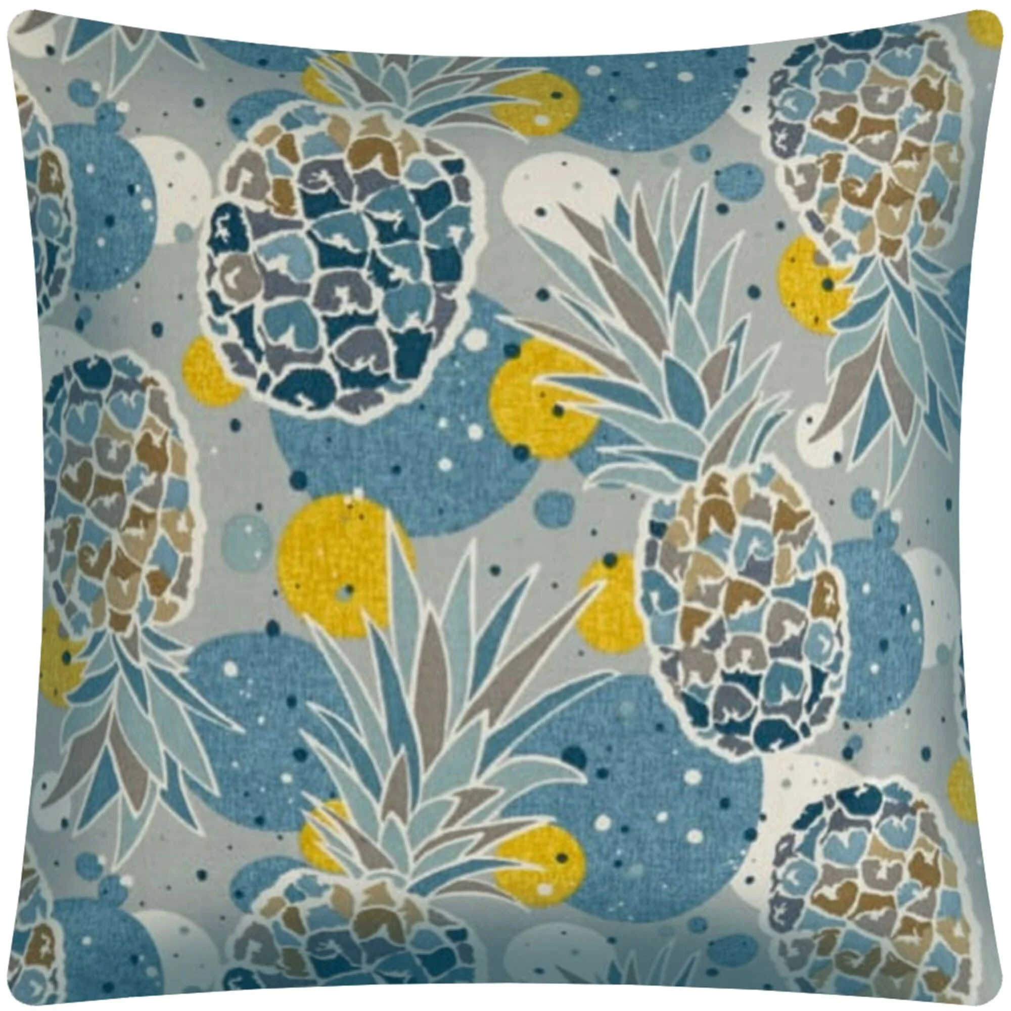17" X 17" Blue Yellow And Ivory Zippered Polyester Tropical Throw Pillow Cover