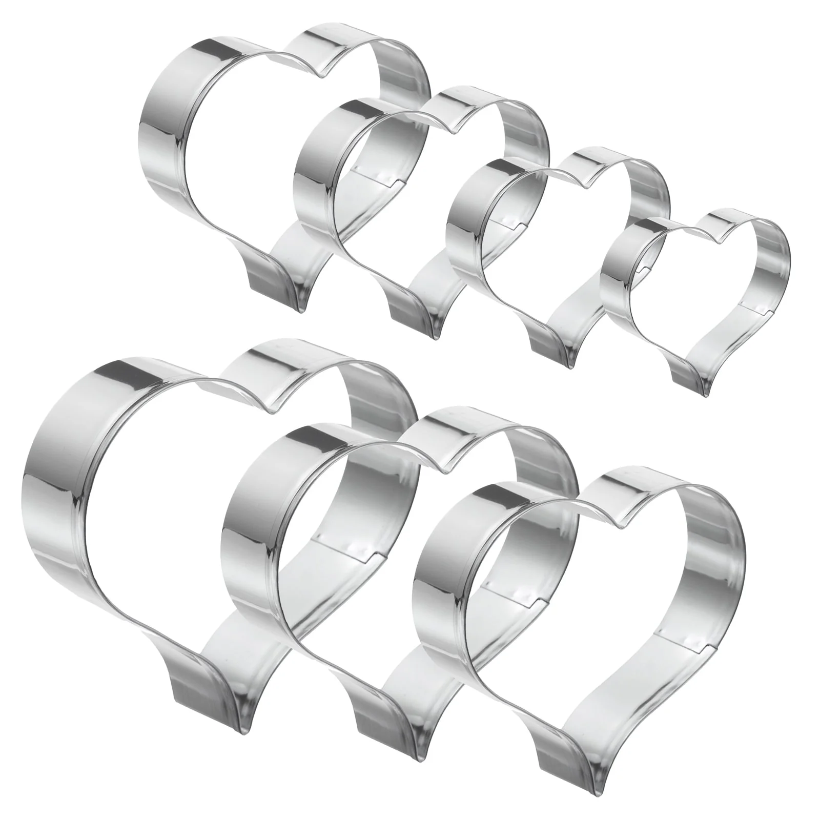 7pcs Stainless Steel Heart Cookie Cutters Fondant Biscuit Cutters - Silver