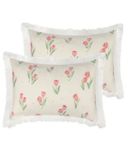 Cotton Pillowcase Set of 2, Ruffle Trim Envelope Closure Pillow Covers - White