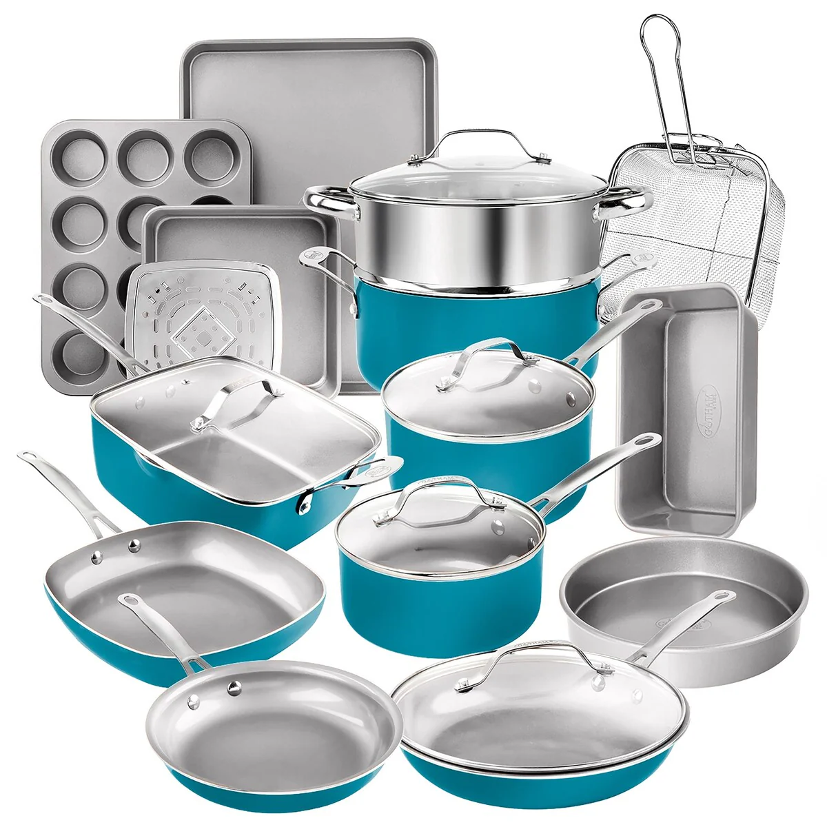 20 Piece Pots and Pans Set Nonstick Cookware Set, Pot and Pan Set, Kitchen Cookware Sets, Ceramic Cookware Set Aqua Blue