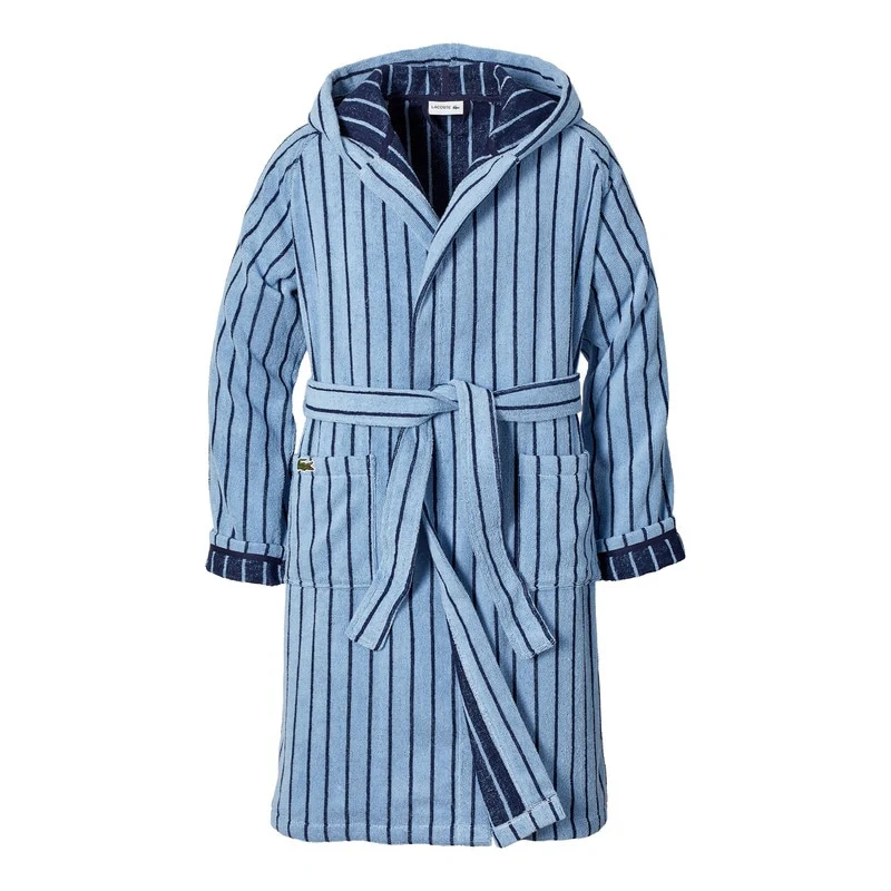 Lacoste Centre Mark Cotton Jacquard Stripe Unisex Bathrobe