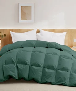 All Season 100% Cotton White Goose Feather Down Comforter with Pinch Pleat Design