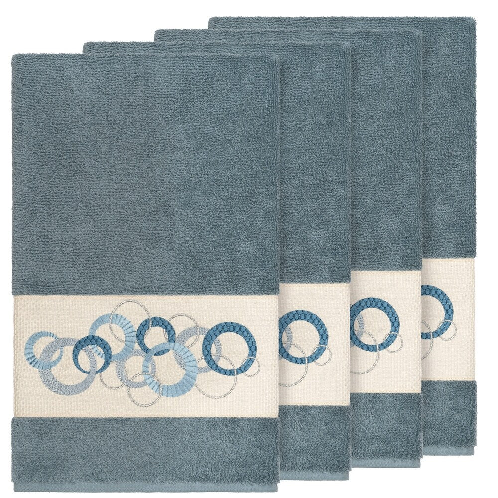 Authentic Hotel and Spa Turkish Cotton Circles Embroidered Teal Blue 4-piece Bath Towel Set
