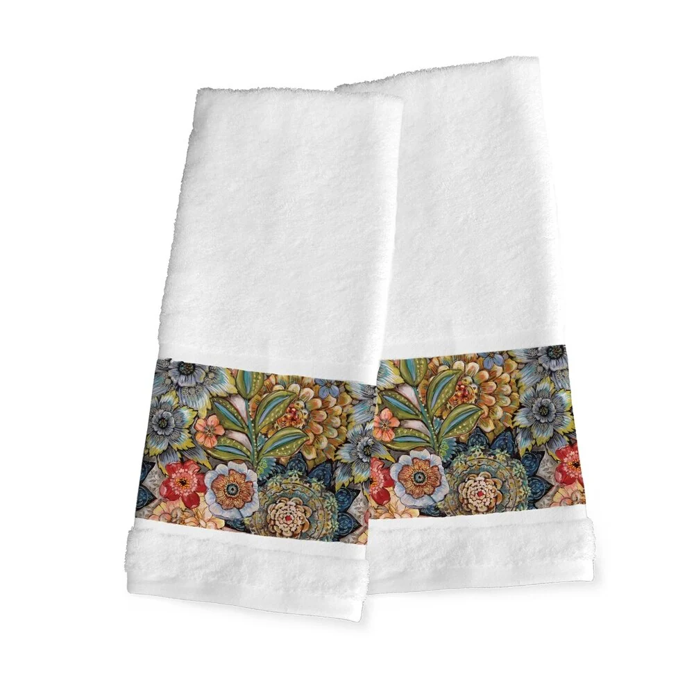 Laural Home Boho Bouquet Hand Towels Set of 2 - 16" x 29"