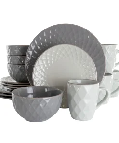Elama Tahitian Diamond 16 Piece Stoneware Dinnerware Set in Slate