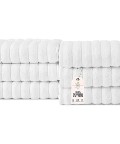 CTT Classic White Ribbed Combed %100 Turkish Cotton Quick Dry and Absorbent Hand Towel Set of 6 - 33" L x 20" W