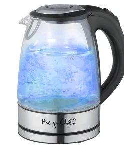 1.7L Rapid Boil Cordless Serving Electric Glass Tea Kettle in Silver