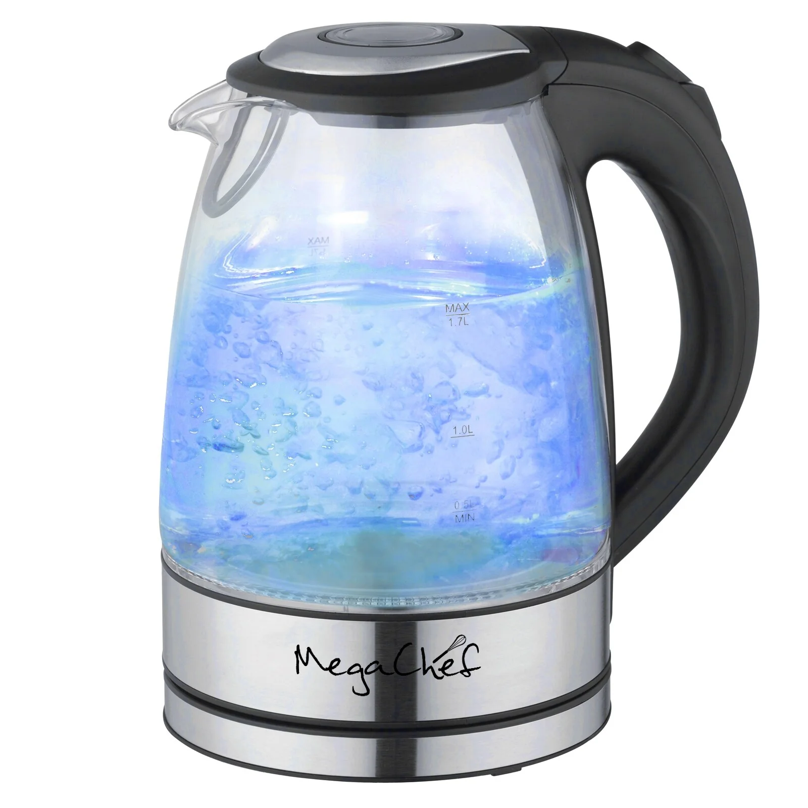 1.7L Rapid Boil Cordless Serving Electric Glass Tea Kettle in Silver
