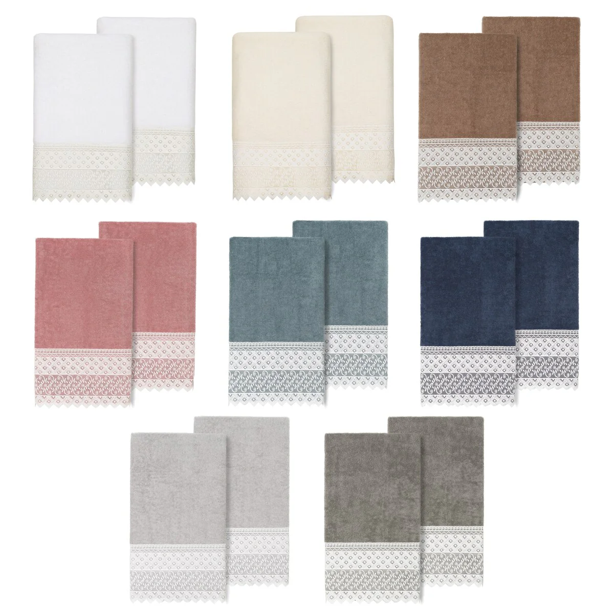 Authentic Hotel and Spa Turkish Cotton Aiden 2PC White Lace Embellished Bath Towel Set