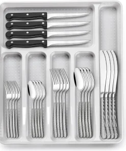 49-Piece Hammered Silverware Set with Organizer Flatware for 8