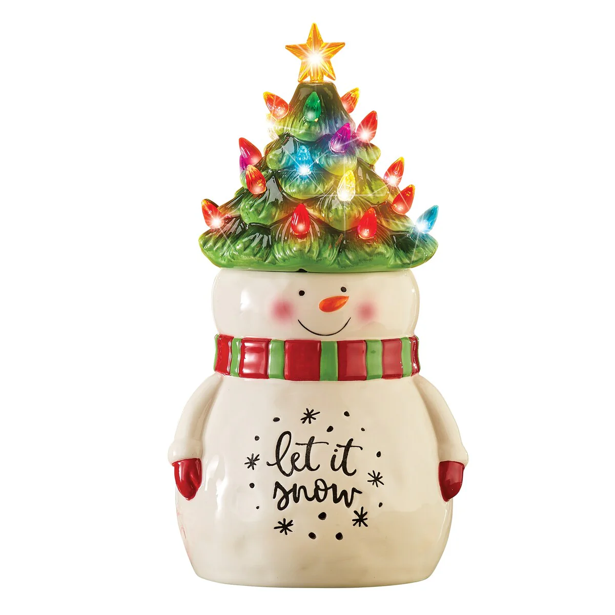 "Let it Snow" Snowman Cookie Jar with Lighted Lid