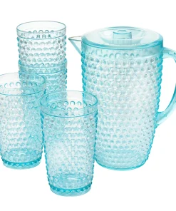 Gibson Home Malone 5 Pc Plastic Pitcher and Tumbler Set in Light Blue