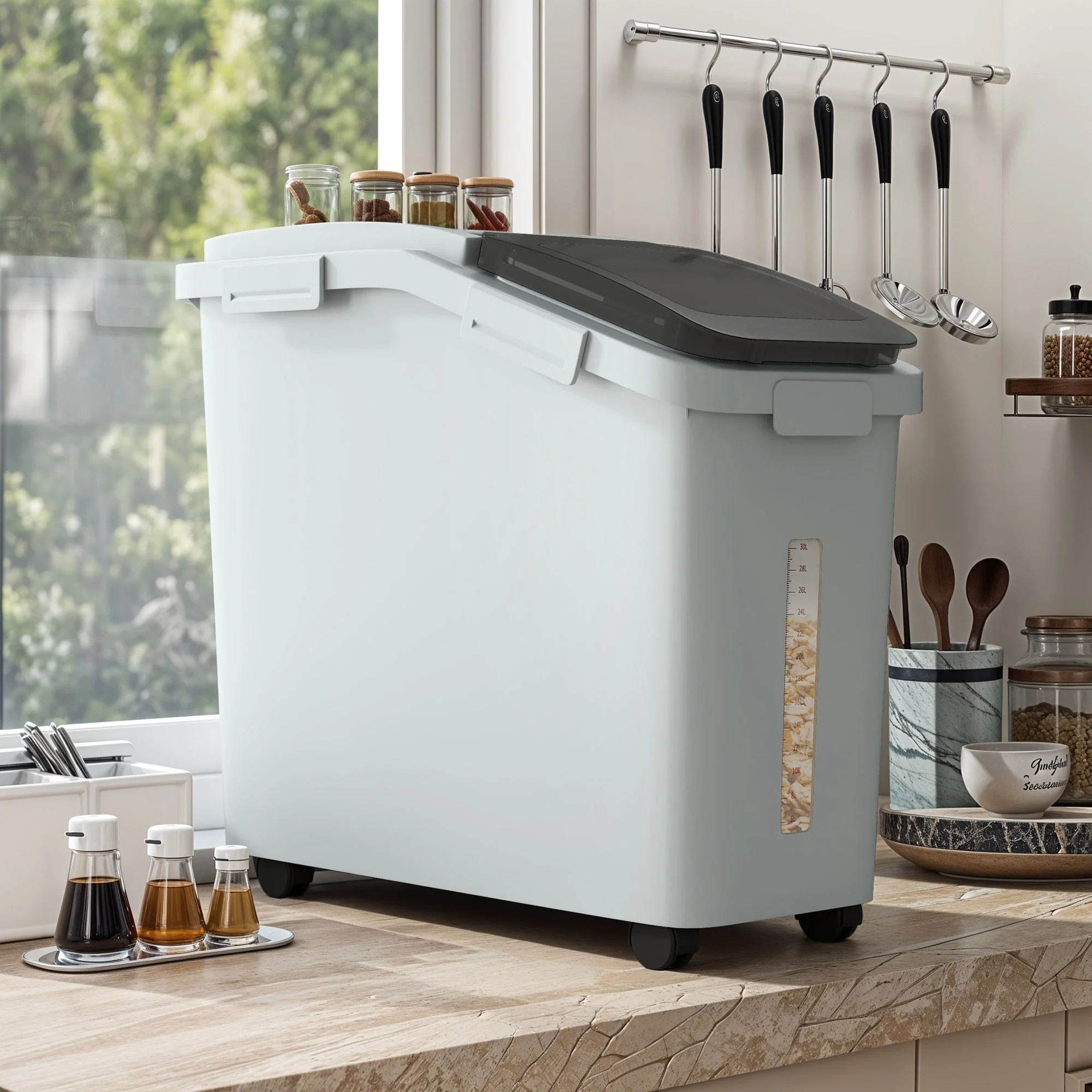 11.4-Gallon Flour Storage Container 280 Cups Rice storage Bins with Wheels Shelf-storage Bin with Scoop and Lid