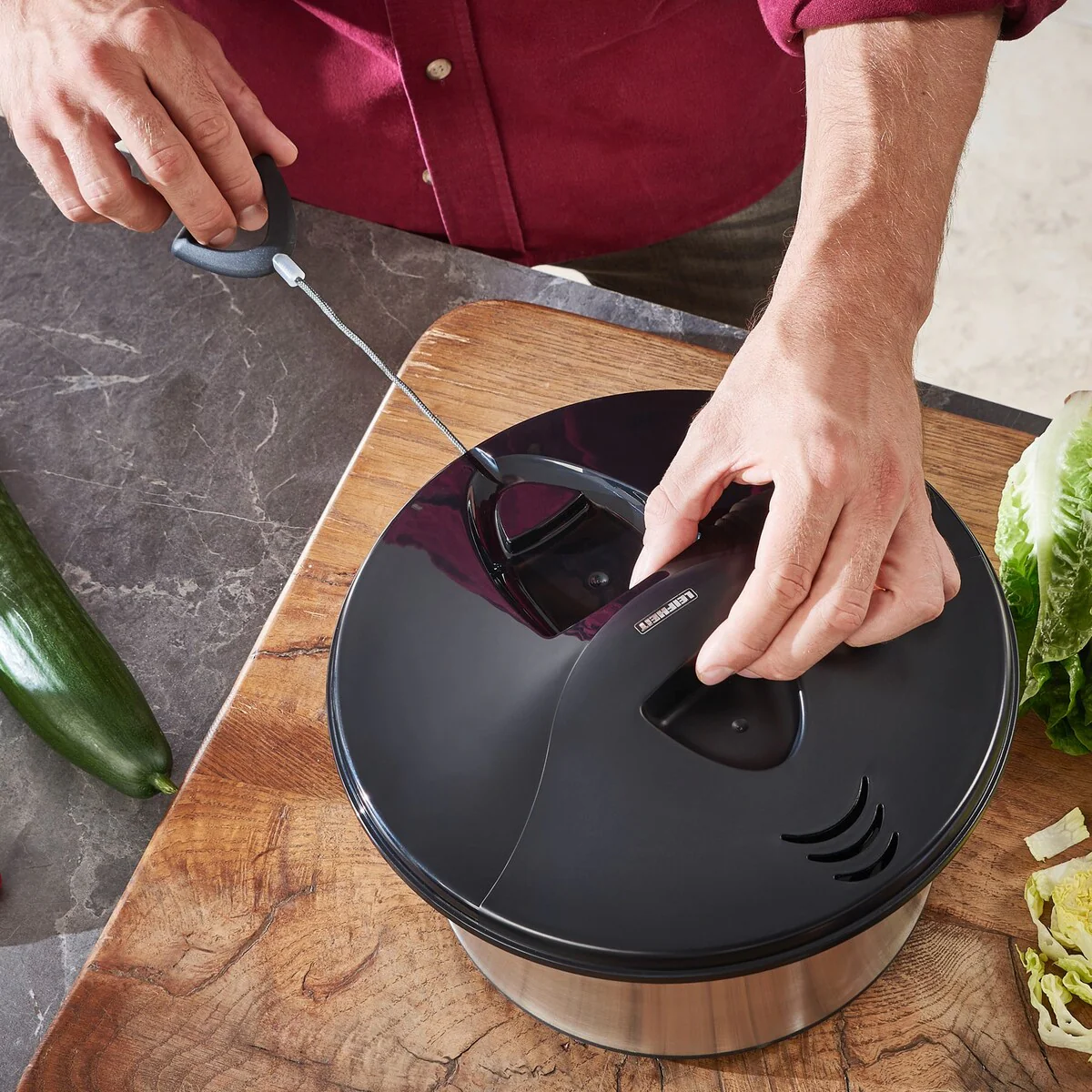 Leifheit Black/Silver Stainless Steel Salad Spinner