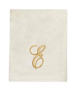 Avanti Linens Ivory/Gold Script Monogram Bath Towel Letter E - Bath Towel