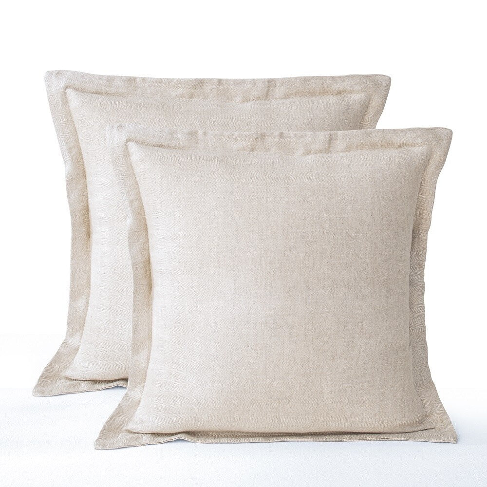 Flax Linen Euro Shams Set of 2 - 100% Linen, Woven Texture, Overlap Closure, Decorative Bed Pillow Cover