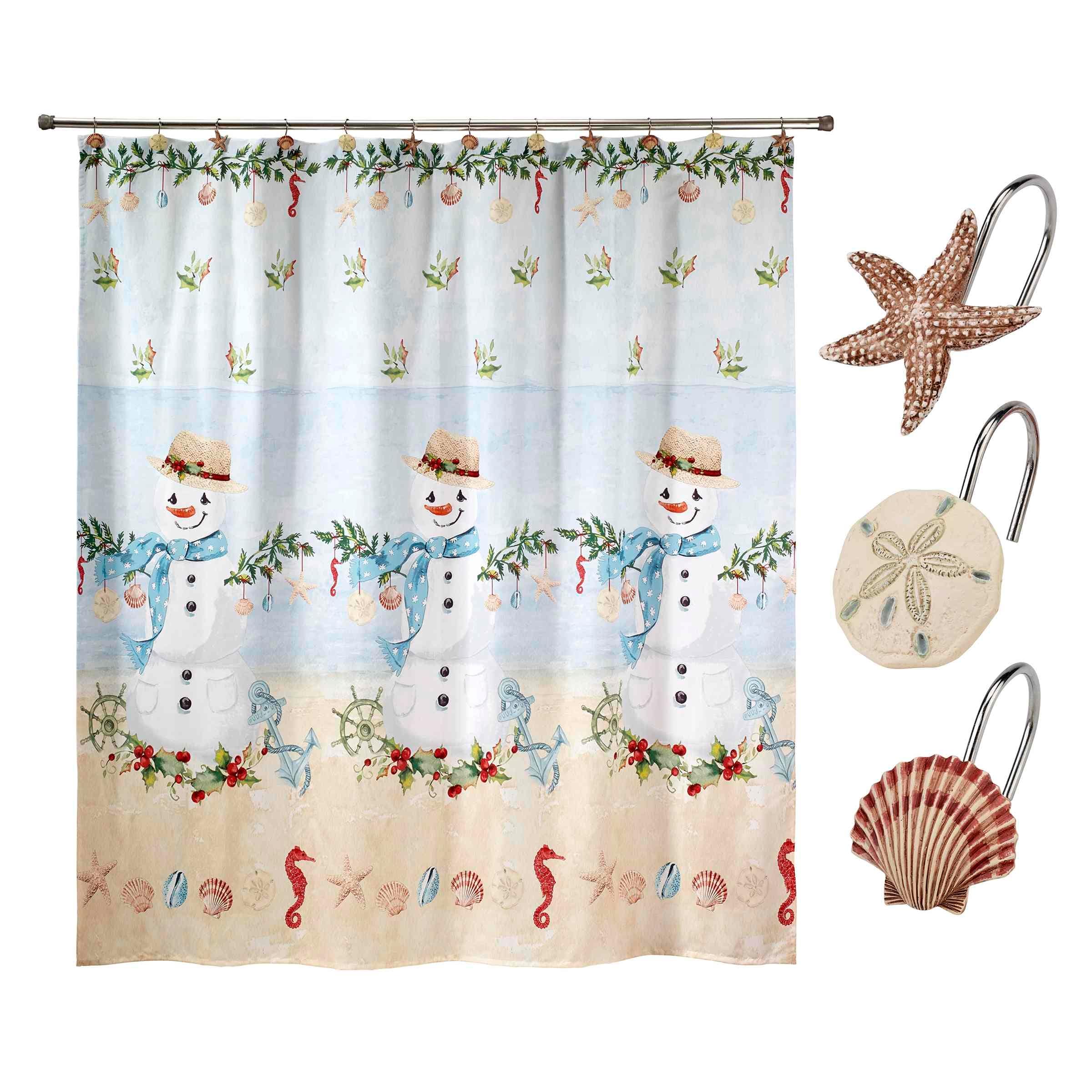 Avanti Linens Coastal Snowman Shower Curtain & Hook Set