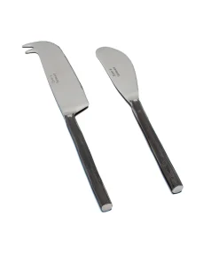 Elyon Ramapo Reflective Black 2 Piece Cheese Knife Set Indian Artisan-Made Set Hand-Forged Stainless Steel