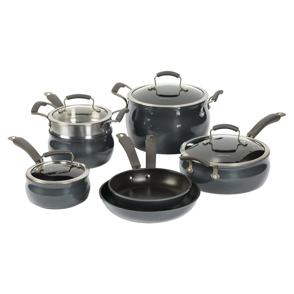 Epicurious 11Pc Cookware Set Non-Stick Translucent Aluminum Charcoal Black
