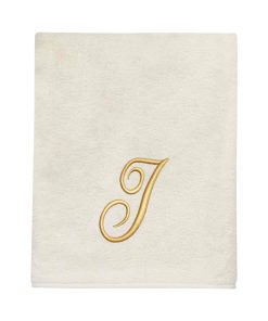 Avanti Linens Ivory/Gold Script Monogram Bath Towel Letter I - Bath Towel